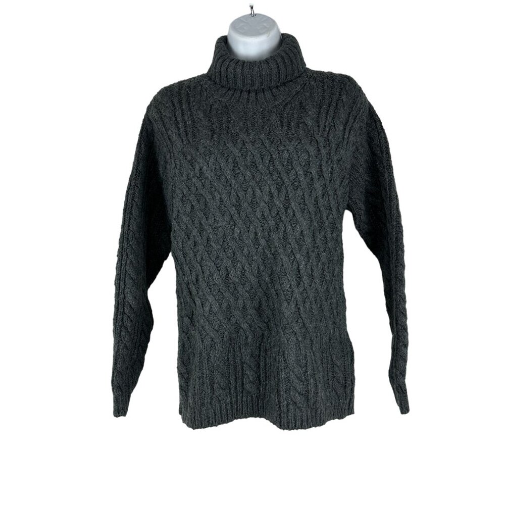 St Johns Bay Petite Medium Cable Knit Gray Turtleneck Sweater Acrylic Wool Blend